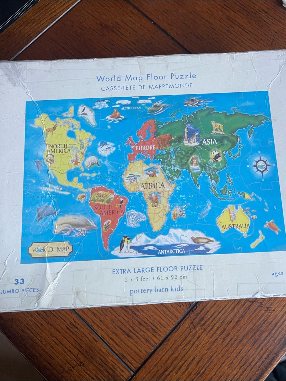 Pottery Barn Kids World Map Floor Puzzle Complete 33 Jumbo Pieces 2x3 Ft